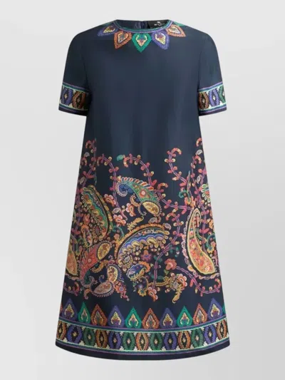 Etro Women Blue Paisley-print Habotai Silk Tunic Short Dress In Multi