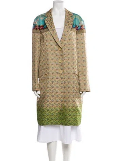 Pre-owned Etro Silk Tweed Pattern Faux Fur Coat In Neutral