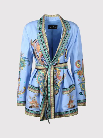 Etro Silk Twill Dressing Gown Jacket Jackets Blue
