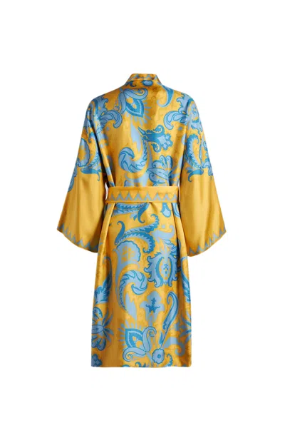 Etro Silk Twill Kimono In Yellow