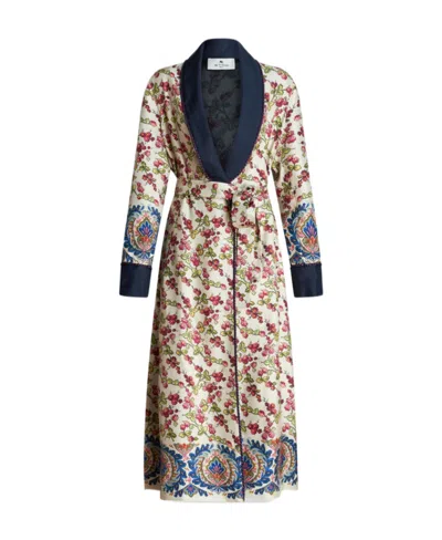 Etro Silk Twill Robe Coat In Multi