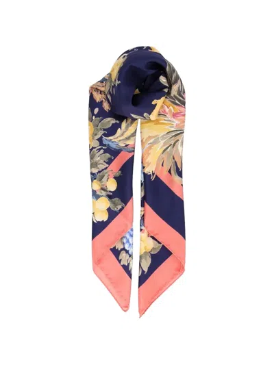 Etro Silk Twill Scarf With Floral Motif In Blue