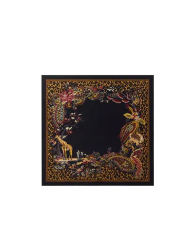 Etro Silk Twill Scarf With Leopard And Paisley Motif In Black