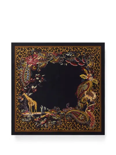 Etro Silk Twill Scarf With Leopard And Paisley Motif In Black