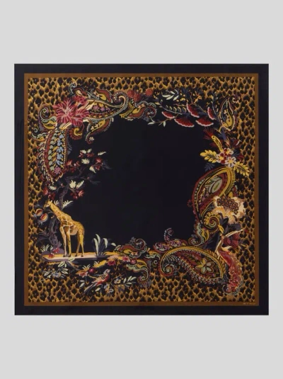 Etro , Tuch Aus Seidentwill Mit Leopardenmuster Und Paisley-motiv, Damen, Schwarz
