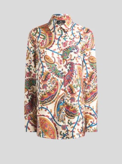 Etro , Silk Twill Shirt With Floral Paisley Motif, Woman, Multicolour, Size 50