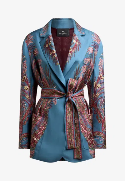 ETRO SILK TWILL WRAPAROUND JACKET WITH FLORAL PAISLEY PRINT