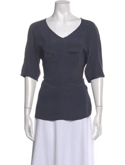 Pre-owned Etro Silk V-neck Blouse In Blue