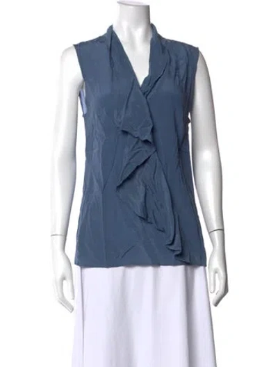 Pre-owned Etro Silk V-neck Blouse In Blue