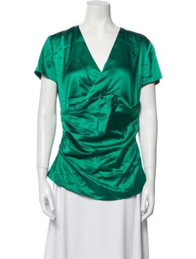 Pre-owned Etro Silk V-neck Blouse In Green