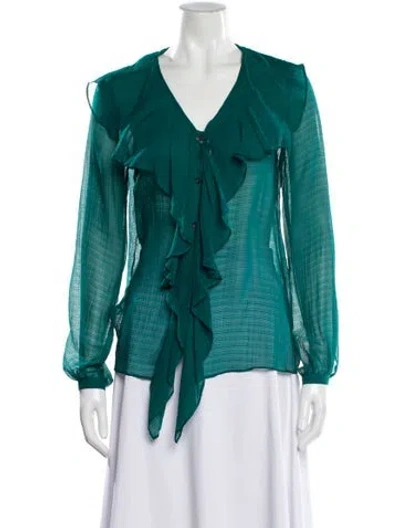 Pre-owned Etro Silk V-neck Blouse In Green