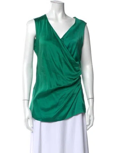 Pre-owned Etro Silk V-neck Blouse In Green