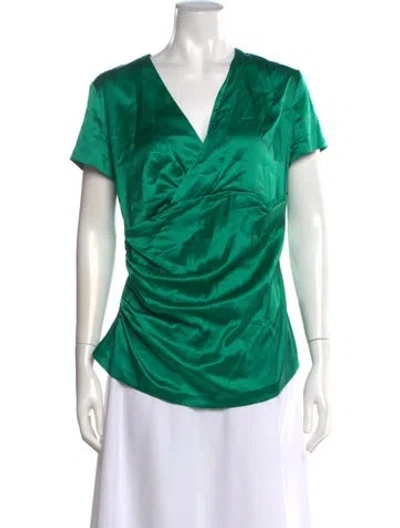 Pre-owned Etro Silk V-neck Blouse In Green