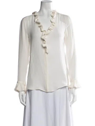 Pre-owned Etro Silk V-neck Blouse In White