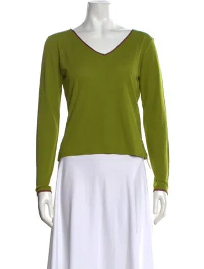 Pre-owned Etro Silk V-neck Top In Green