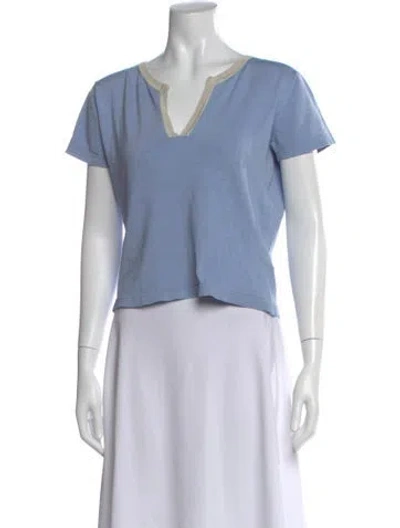 Pre-owned Etro Silk V-neck T-shirt In Blue