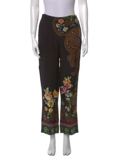 Pre-owned Etro Silk Wide Leg Pants In Black