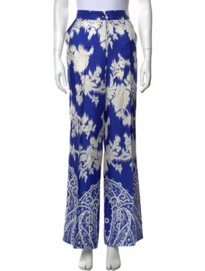Pre-owned Etro Silk Wide Leg Pants In Blue
