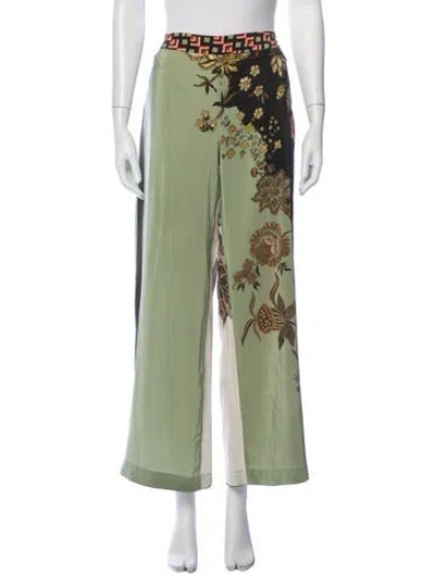 Pre-owned Etro Silk Wide Leg Pants In Green