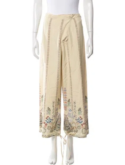 Pre-owned Etro Silk Wide Leg Pants In Yellow