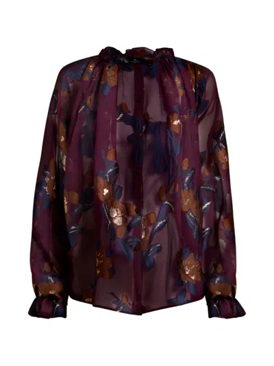 Etro , Silk-blend Jacquard Shirt With Fil Coupé Flowers, Woman, Burgundy, Size 44