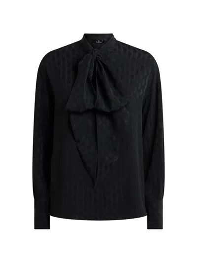 Etro Silk-blend Jacquard Shirt With Silk Scarf And Paisley Motif In Black