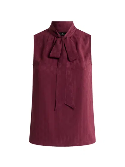 Etro Silk-blend Jacquard Top With Silk Scarf And Paisley Motif In Red