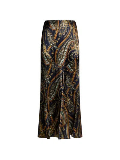 Etro Silk-blend Satin Maxi Skirt With Paisley Print In 블루