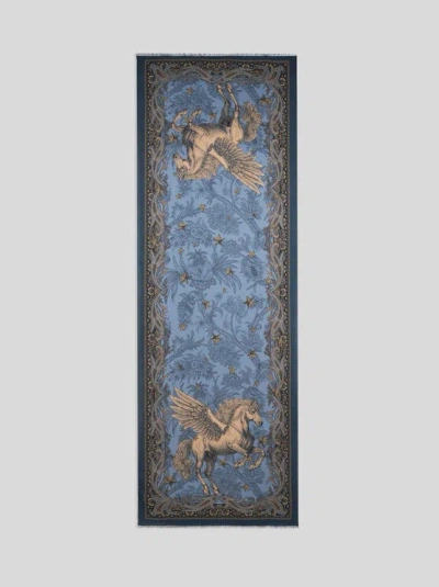Etro , Silk-blend Scarf With Pegaso, Man, Blue