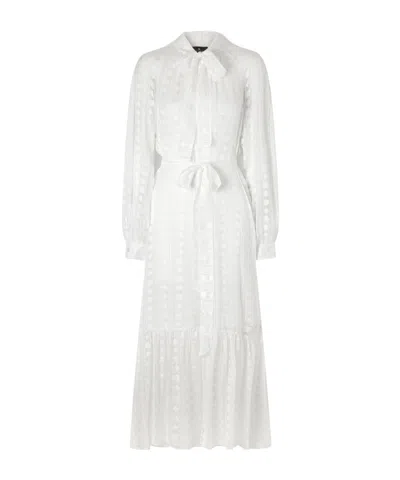 Etro Pussy-bow Belted Tiered Jacquard Silk-chiffon Midi Dress In White