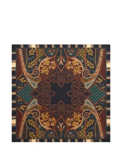 Etro Silk-twill Scarf With Damask-motif In Brown