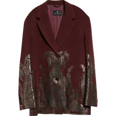 Etro Silver Foil Detail Wool & Cashmere Jacket In Dark Purple Brown
