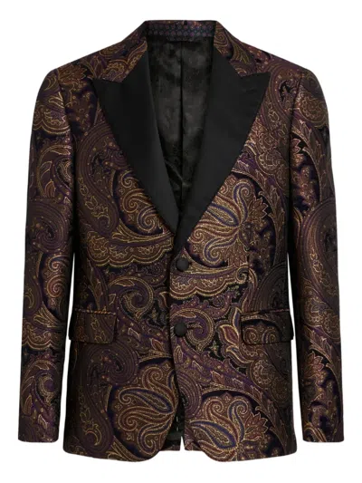 Etro Paisley Jacquard Brocade Blazer In Brown