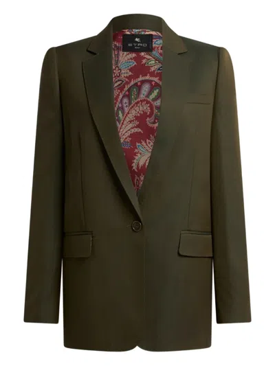 Etro Single-breasted Blazer In Green