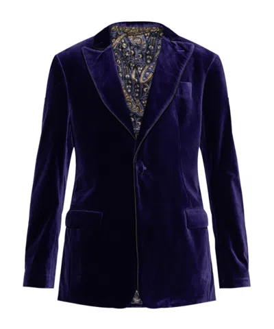 Etro Single-breasted Blazer With Contrasting Lining In Blue