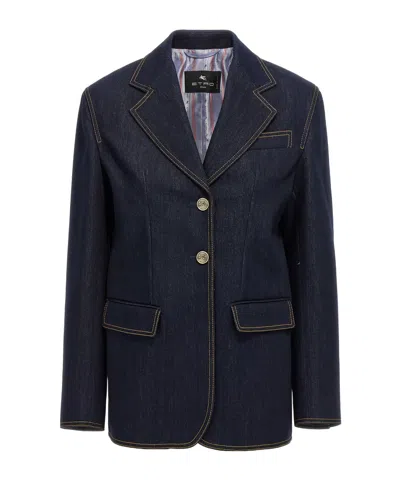 ETRO ETRO SINGLE-BREASTED LONG-SLEEVED DENIM BLAZER