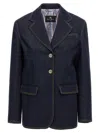 Etro Denim Blazer With Contrast Stitching And Front Pockets In Blue