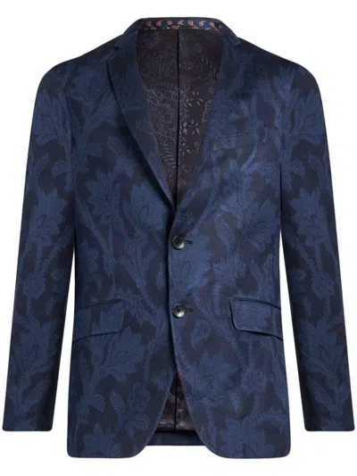 Etro Single-breasted Floral Jacquard Blazer In Blue