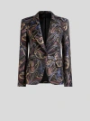 Etro , Single-breasted Jacket In Duchesse Jacquard With Paisley Foliage Motif, Woman, Black, Size 48 In Black