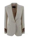 Etro Tailored Wool Blend Jacket With Floral Embroideries In Gray