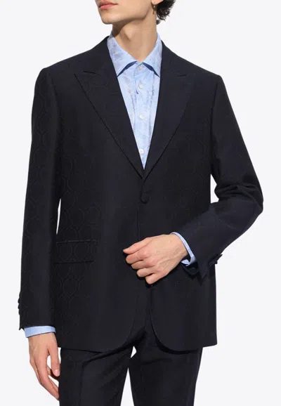 Etro Single-breasted Jacquard Blazer In Black