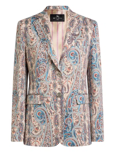 Etro Single-breasted Jacquard Blazer In Neutral