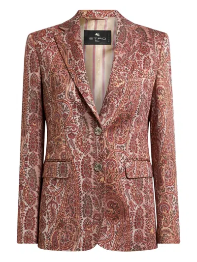 Etro Single-breasted Jacquard Blazer In Red