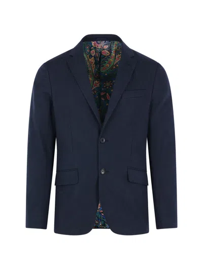 Etro Single Breasted Jacquard Blue Cotton Viscose Jacket