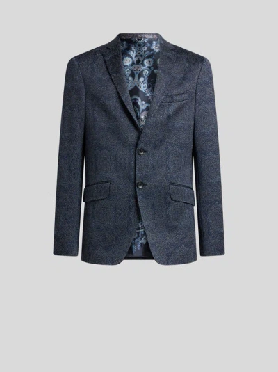 Etro Roma Slim-fit Jacquard Blazer In Blue