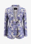 Etro Jacquard Silk Blend Blazer With Embroidery In Blue