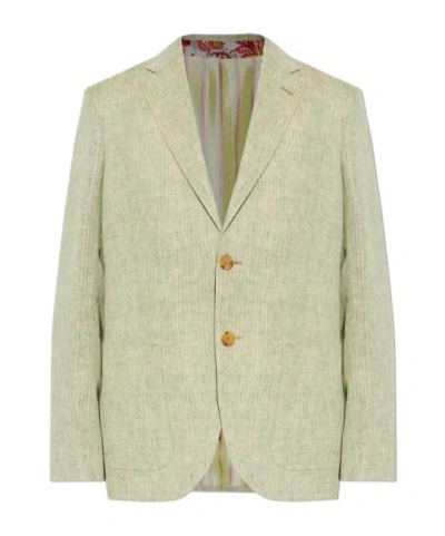Etro Single-breasted Linen Jacket With Chevron Motif In Brown