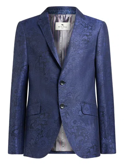 Etro Single-breasted Paisley Blazer In Blue