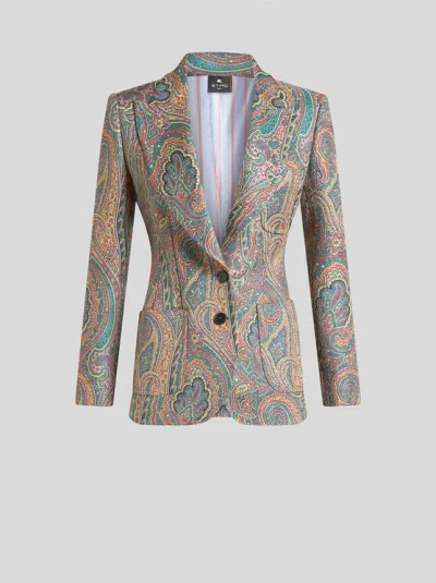 Etro Single-breasted Paisley Jacket In Light Blue