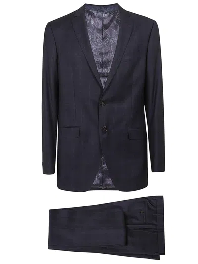 Etro Single-breasted Pressed Crease Tailored Suit In Blue